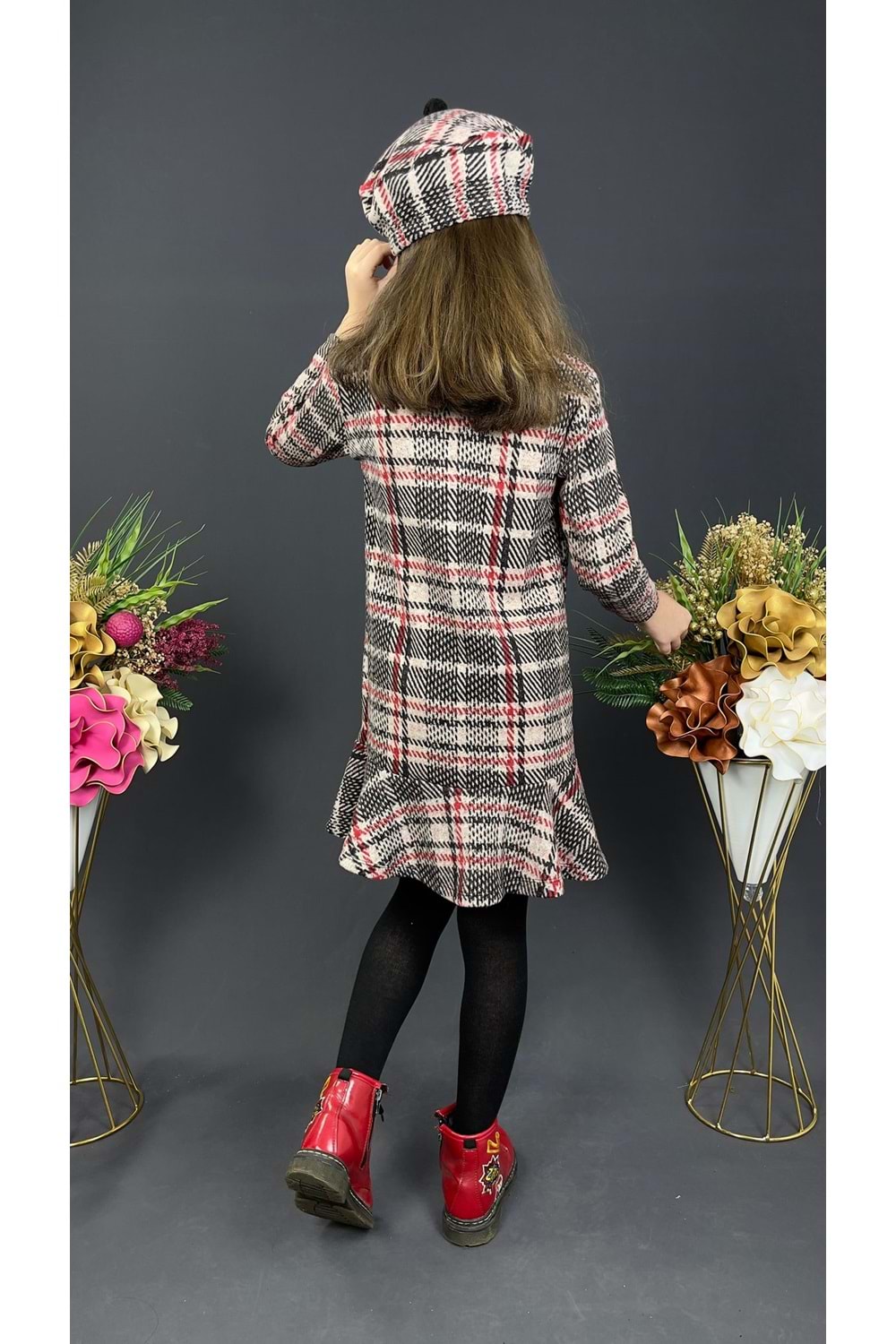 Kız Çocuk Şapkalı Kışlık Uzun Kol Elbise MNK0412