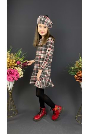 Kız Çocuk Şapkalı Kışlık Uzun Kol Elbise MNK0412