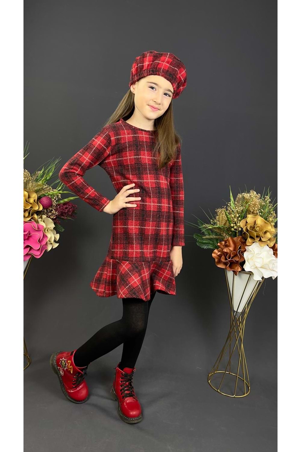 Kız Çocuk Şapkalı Kışlık Uzun Kol Elbise MNK0412