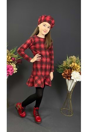 Kız Çocuk Şapkalı Kışlık Uzun Kol Elbise MNK0412