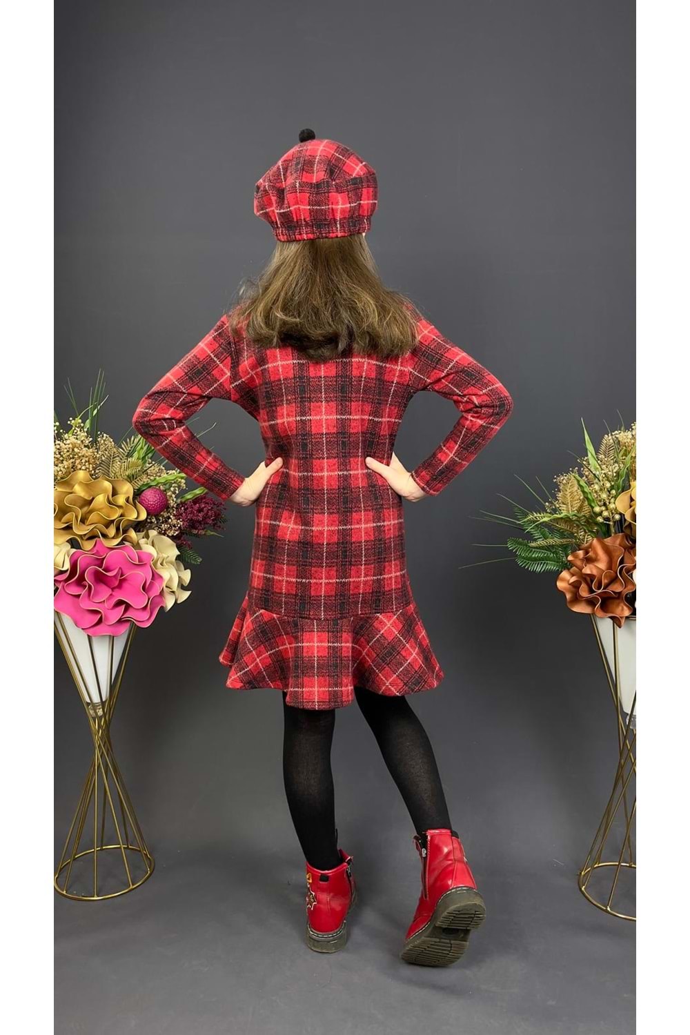 Kız Çocuk Şapkalı Kışlık Uzun Kol Elbise MNK0412