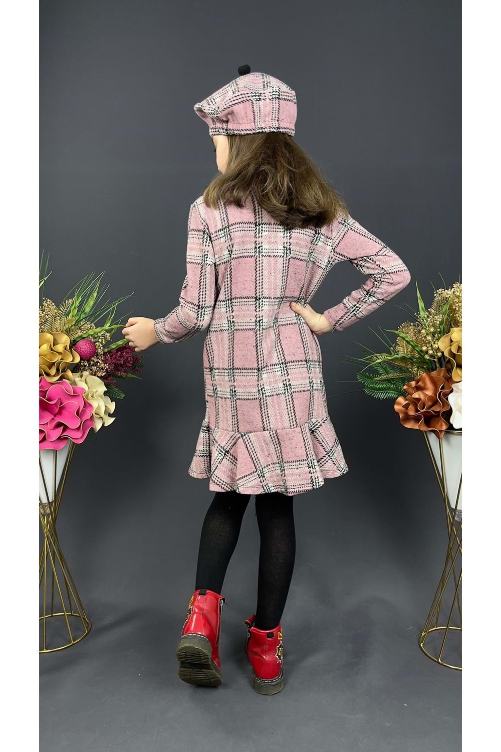 Kız Çocuk Şapkalı Kışlık Uzun Kol Elbise MNK0412