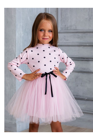 Kız Puantiyeli Tütülü Günlük Elbise MNK0416