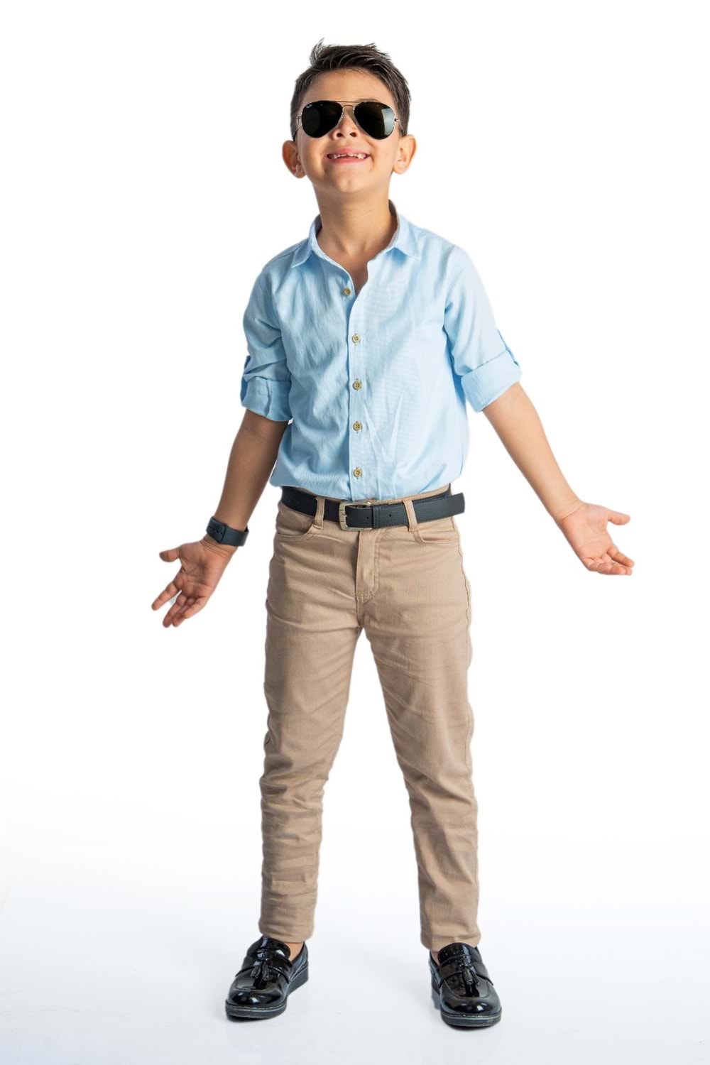 Apoletli Kollu Gömlek Tarz Erkek Çocuk Takım MNK0422