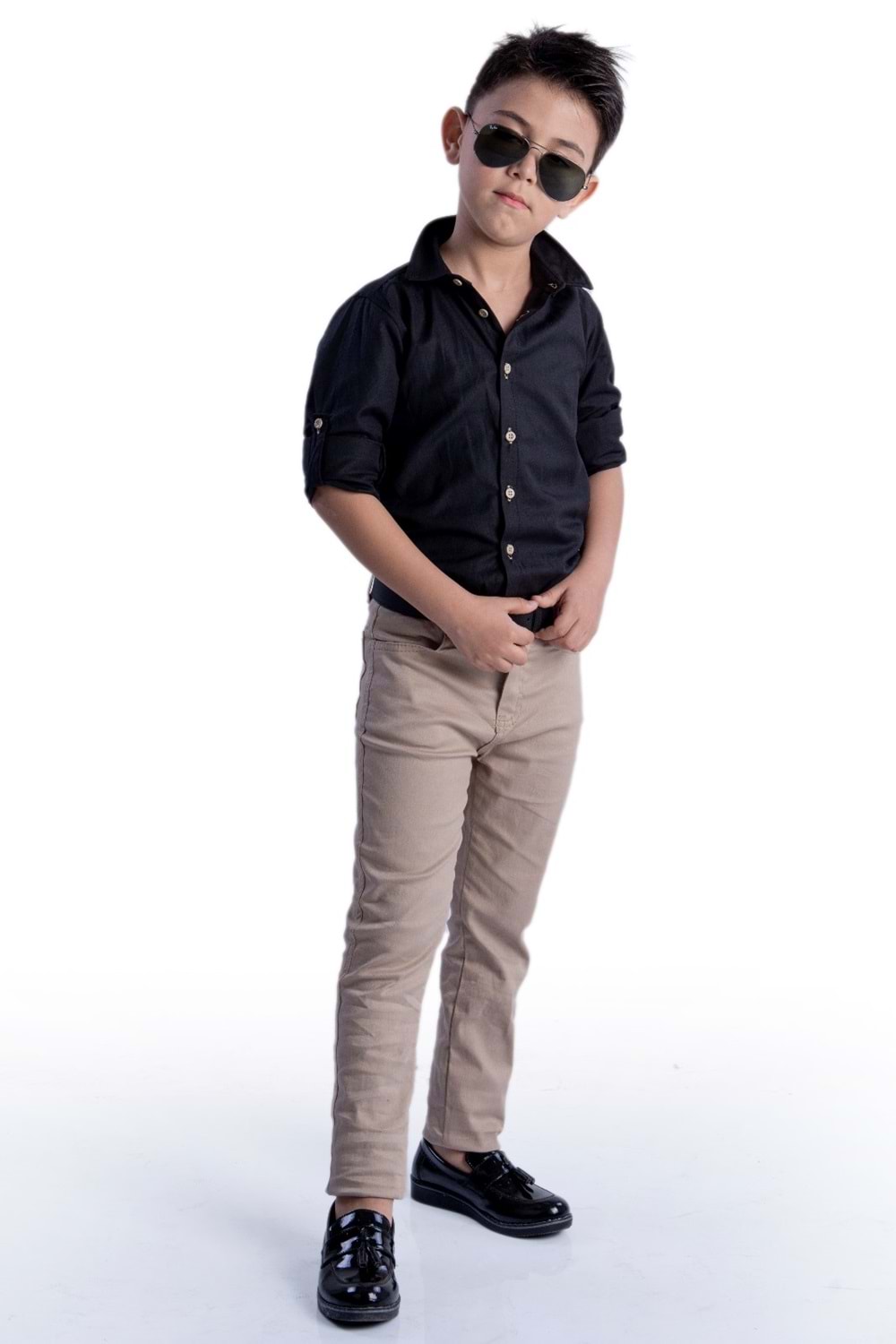 Apoletli Kollu Gömlek Tarz Erkek Çocuk Takım MNK0422