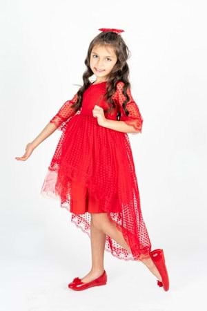 Kuyruklu Model Kız Çocuk Dantel Elbise MNK0482