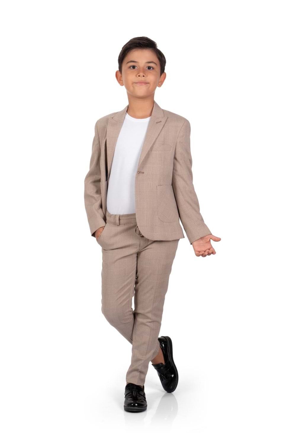 Ekose Desen Spor Erkek Çocuk Ceket, Tişört , Jogger Pantolonlu Takım MNK0549