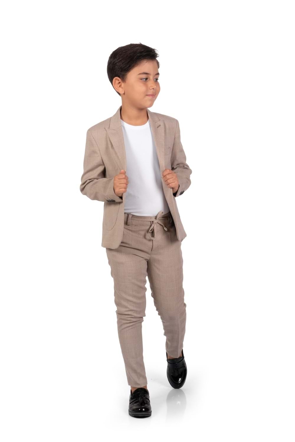 Ekose Desen Spor Erkek Çocuk Ceket, Tişört , Jogger Pantolonlu Takım MNK0549