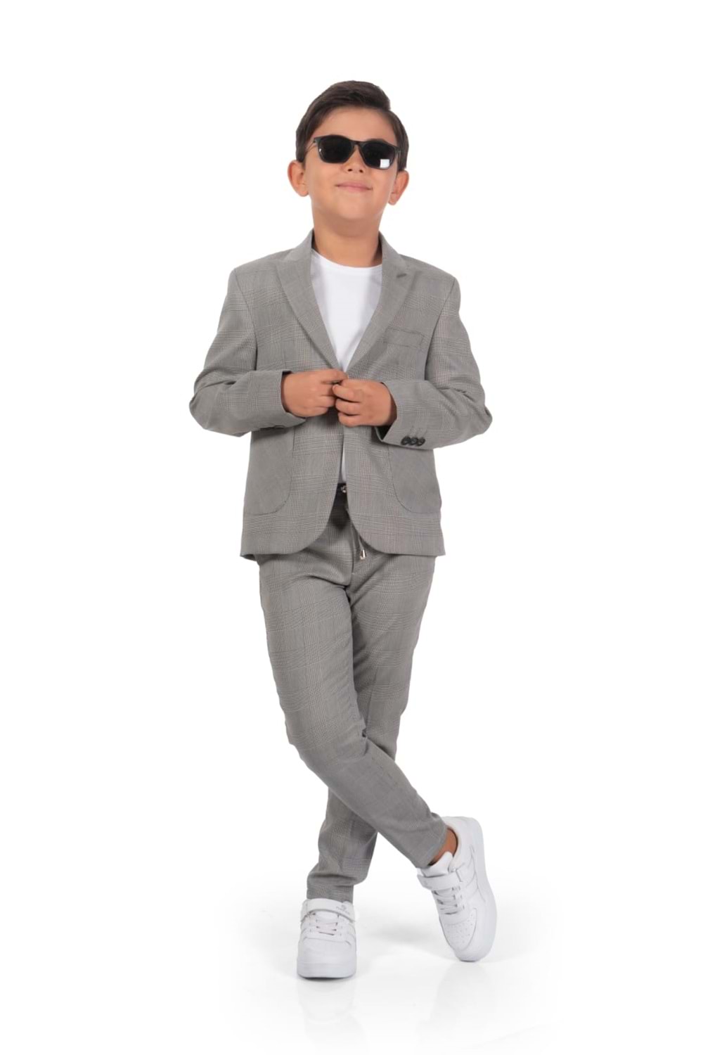 Ekose Desen Spor Erkek Çocuk Ceket, Tişört , Jogger Pantolonlu Takım MNK0549