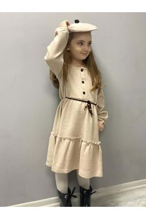 Kaşe Kumaş Şapkalı Kız Çocuk Elbise MNK0559
