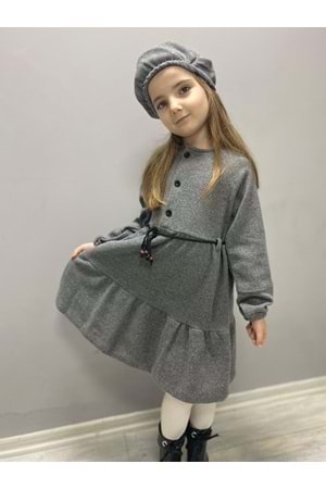 Kaşe Kumaş Şapkalı Kız Çocuk Elbise MNK0559
