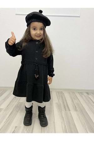 Kaşe Kumaş Şapkalı Kız Çocuk Elbise MNK0559