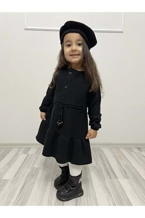 Kaşe Kumaş Şapkalı Kız Çocuk Elbise MNK0559