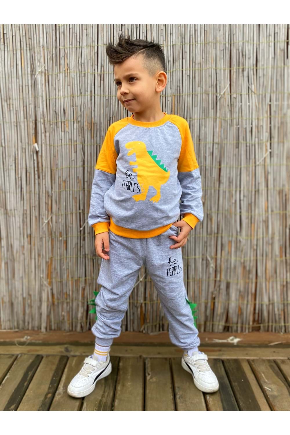 Dinozor Motif İkiiplik Kumaş Çocuk Eşofman MNK0564