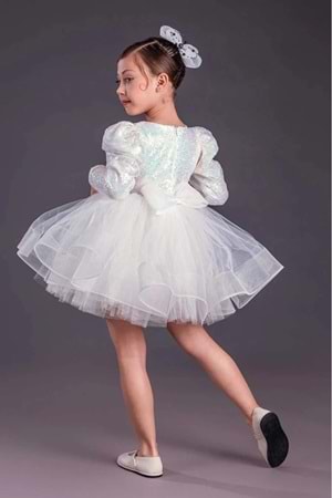 Tütü Gren Etekli Kız Çocuk Pul Payetli Uzun Kol Kikidi Elbise MNK0583