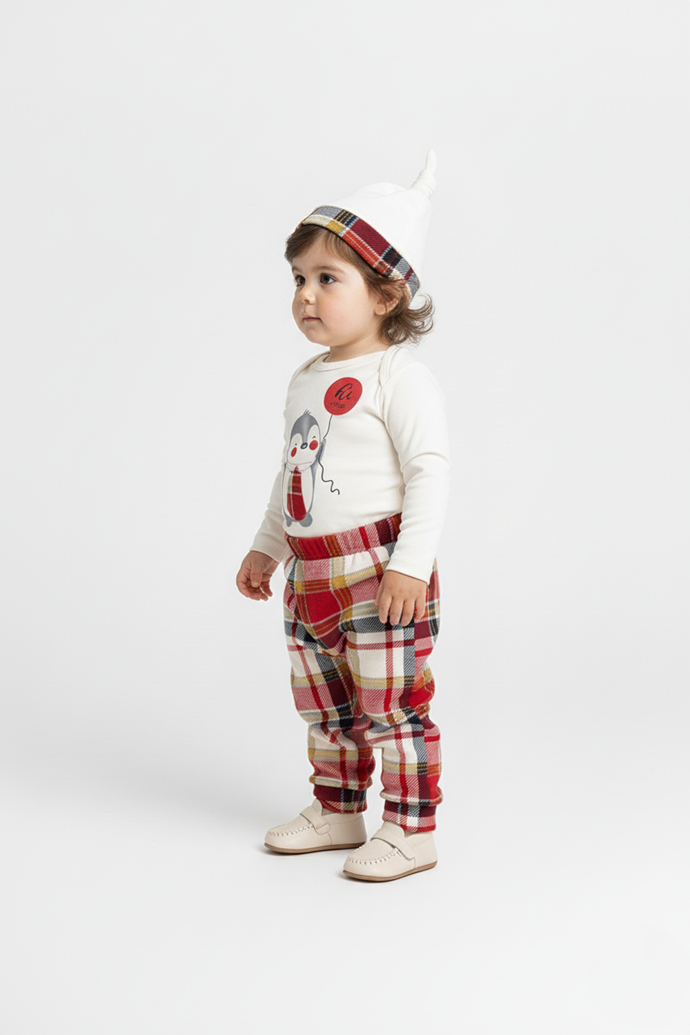 Kravatlı Penguen Badi , Pantolon , Şapka Penye Takım MNK0587