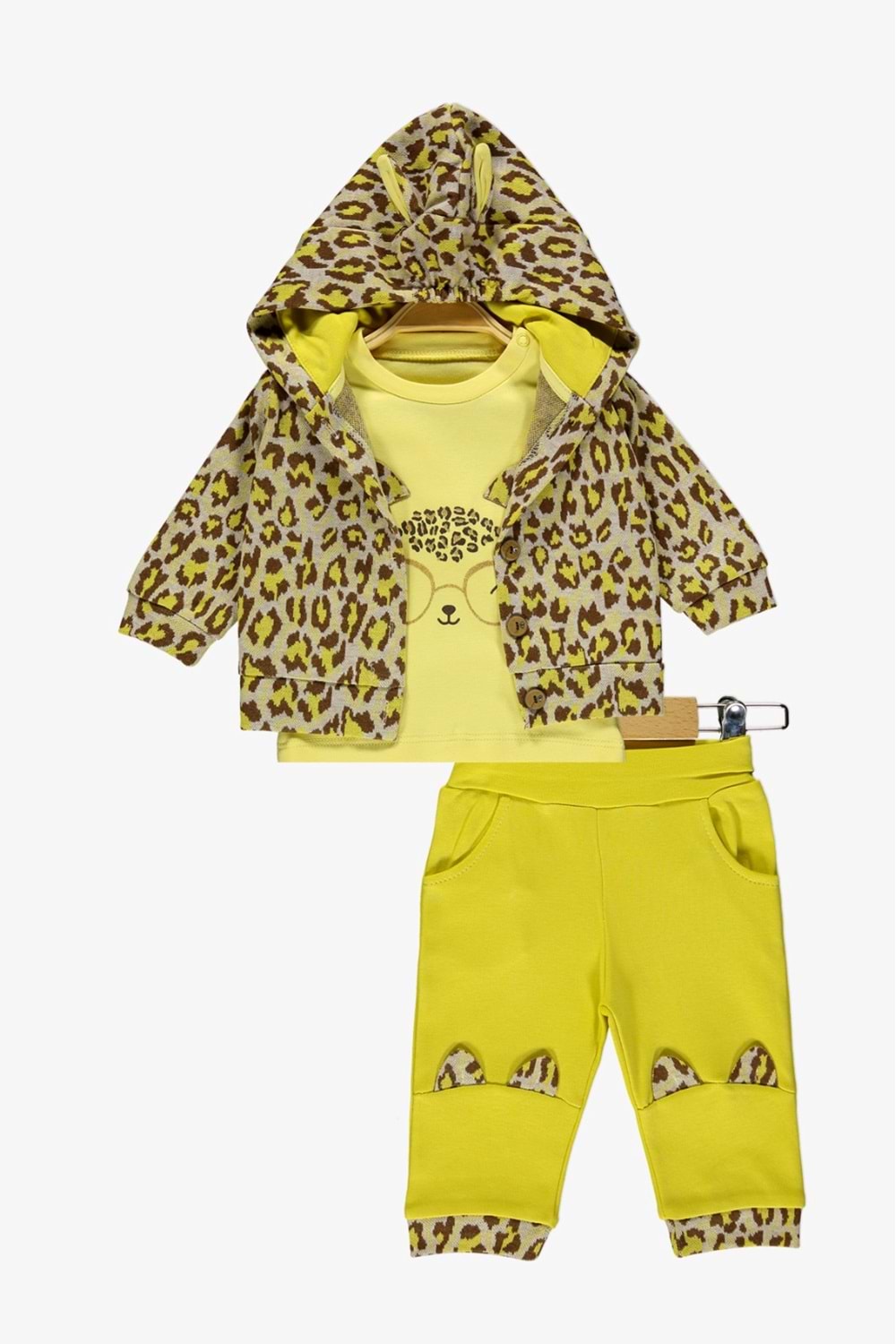 Leopar Desenli Hırka, Badi , Pantolon Penye Takım MNK0588