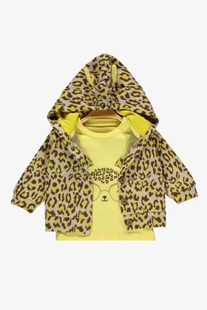 Leopar Desenli Hırka, Badi , Pantolon Penye Takım MNK0588