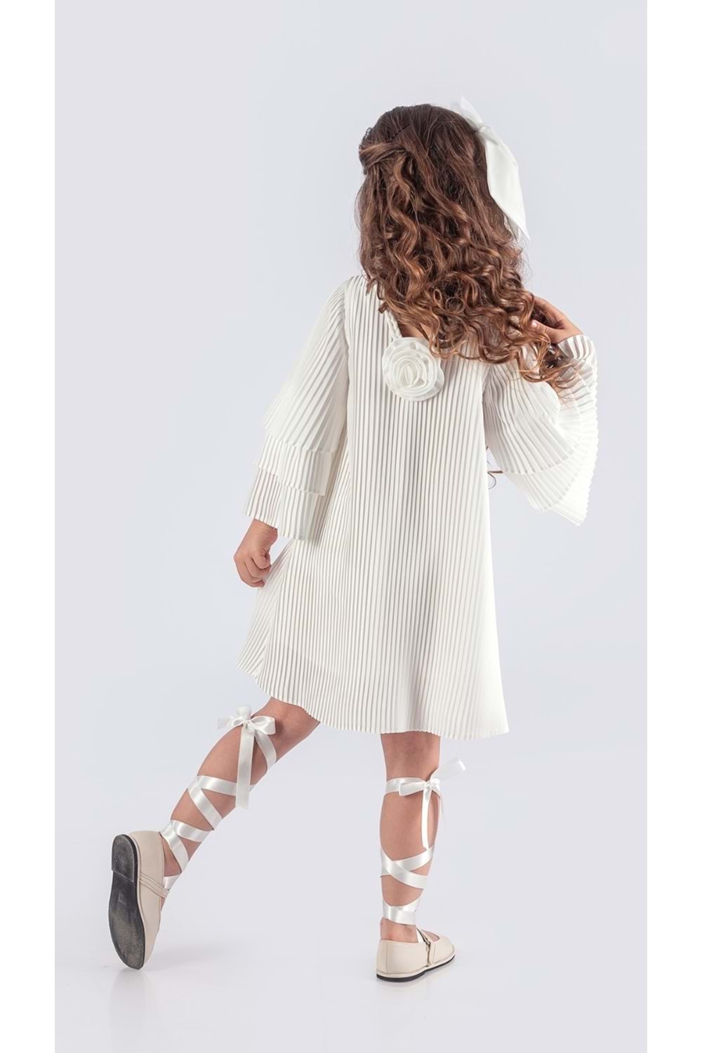 Kız Çocuk Krep Plise Elbise MNK0595
