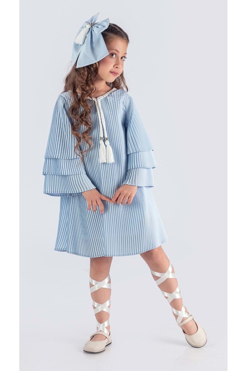 Kız Çocuk Krep Plise Elbise MNK0595