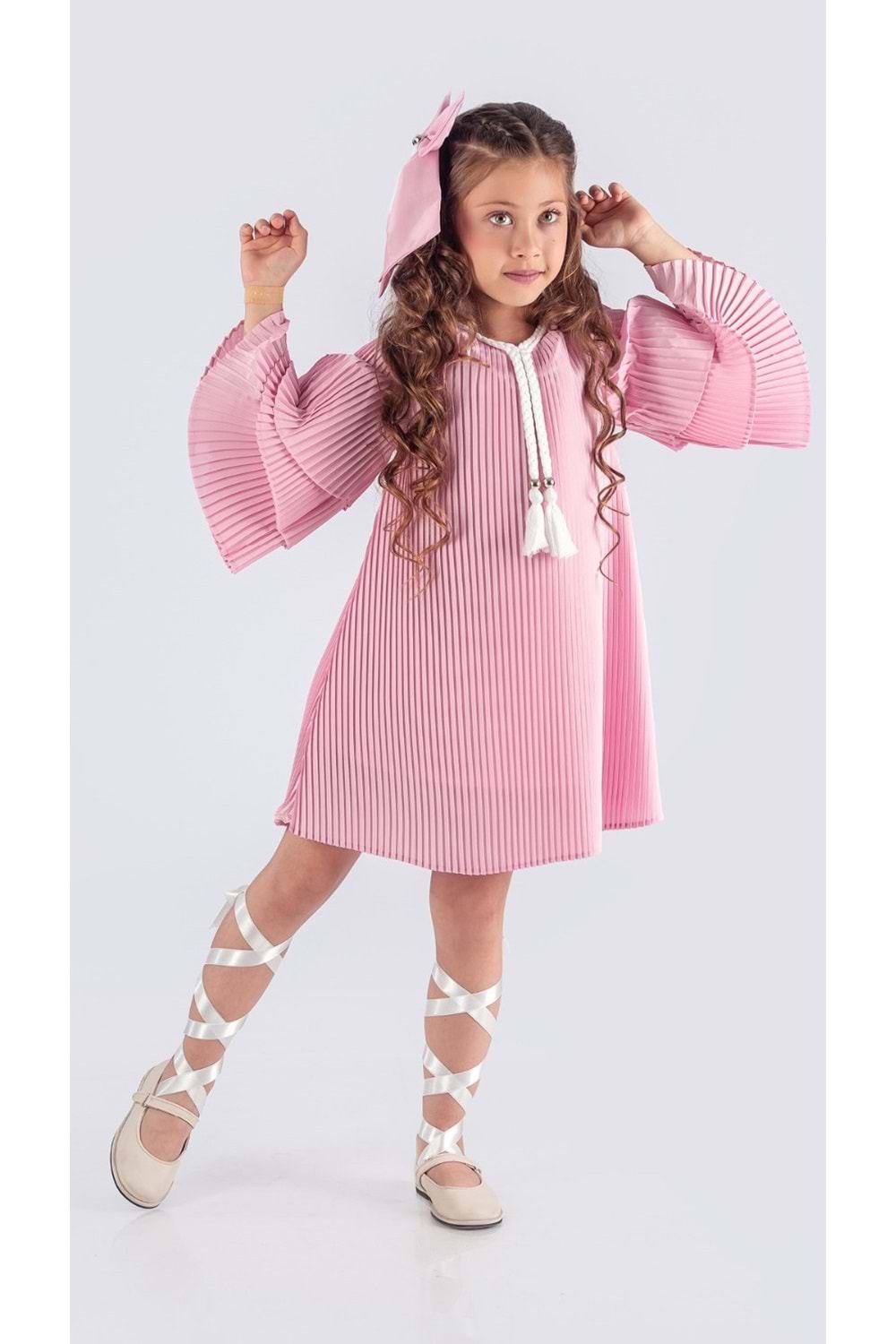 Kız Çocuk Krep Plise Elbise MNK0595