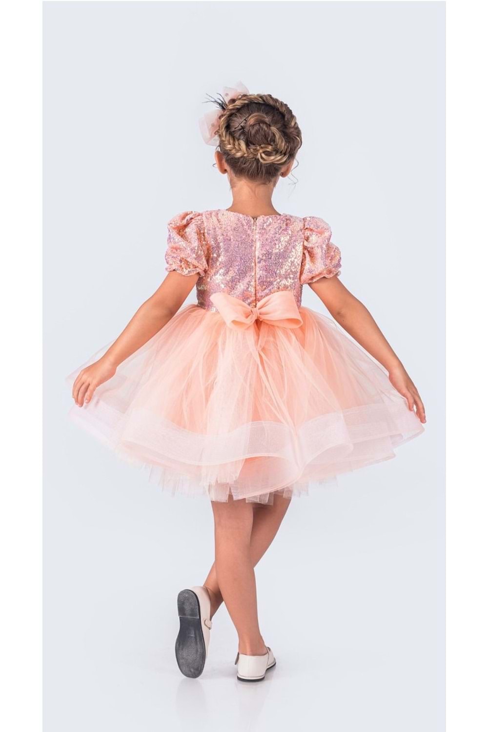 Tütü Gren Etekli Kız Çocuk Pul Payetli Kısa Kol Kikidi Elbise MNK0601