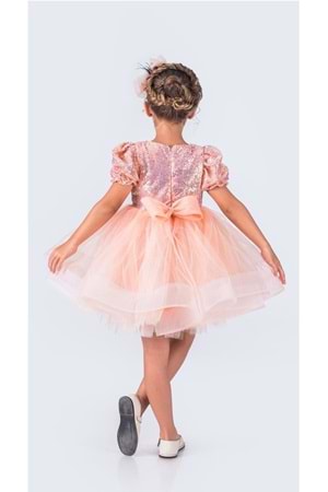 Tütü Gren Etekli Kız Çocuk Pul Payetli Kısa Kol Kikidi Elbise MNK0601