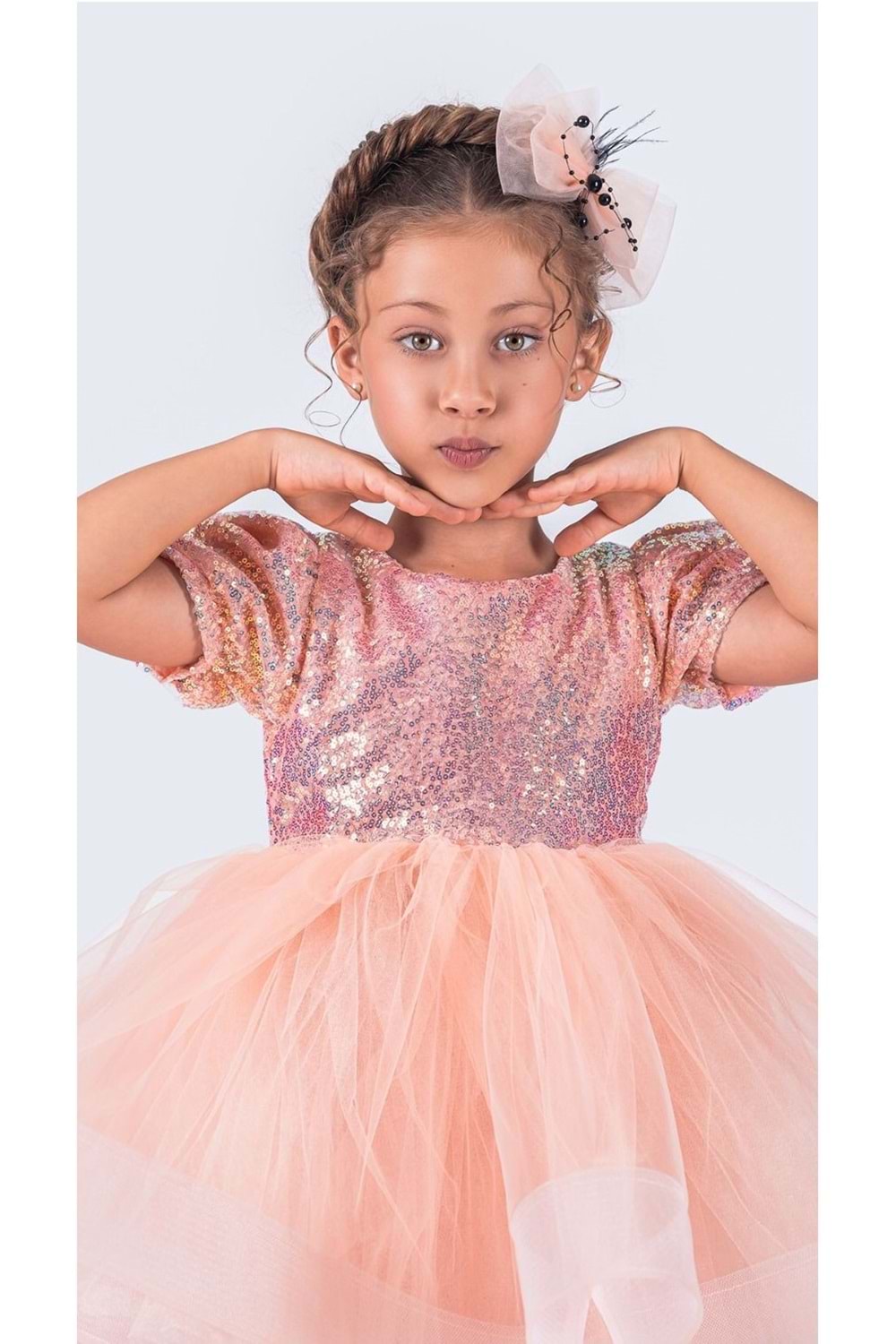 Tütü Gren Etekli Kız Çocuk Pul Payetli Kısa Kol Kikidi Elbise MNK0601