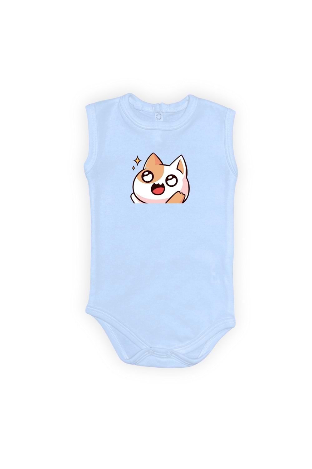 Gözleri Parlayan Kedi Baskılı Bebek Body Zıbın Çıtçıtlı Badi