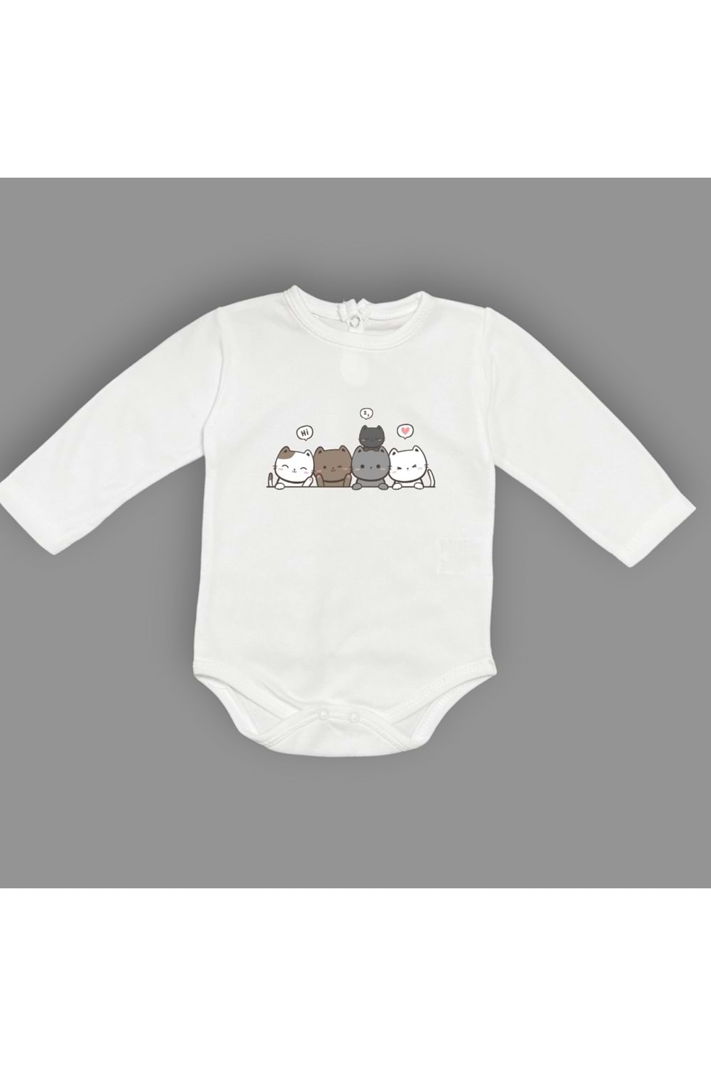 Sevimli Kediler Baskılı Bebek Body Zıbın Çıtçıtlı Badi