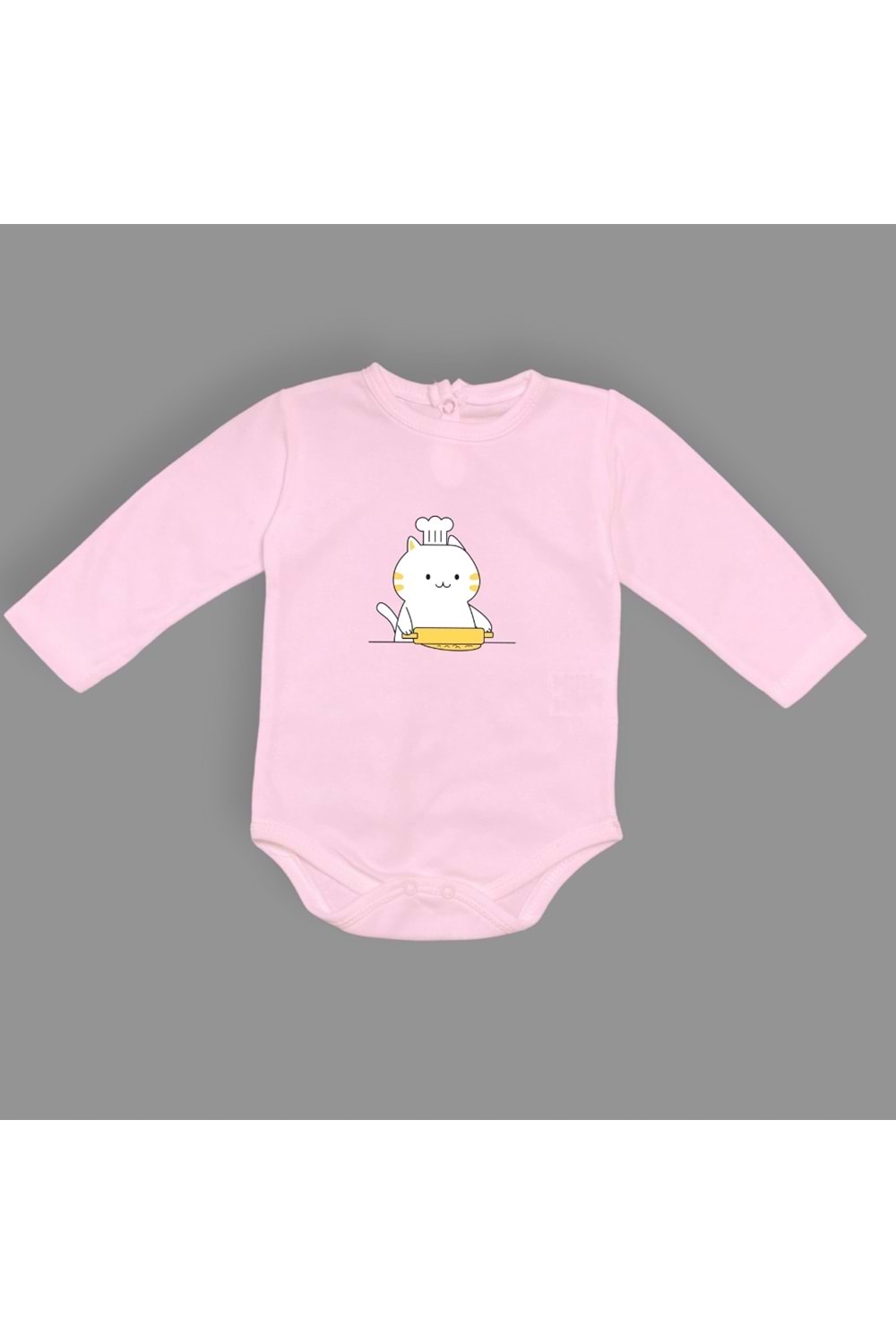 Baskılı Şef Kedi Bebek Çıtçıtlı Body