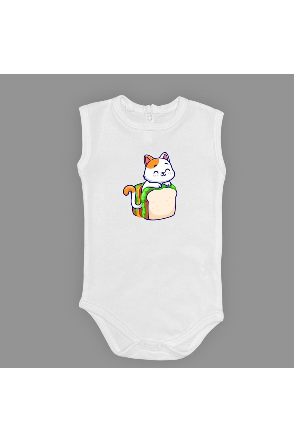 Baskılı Tost Kedi Bebek Çıtçıtlı Body - MNK0660-AÇIK EKRU-6 AY