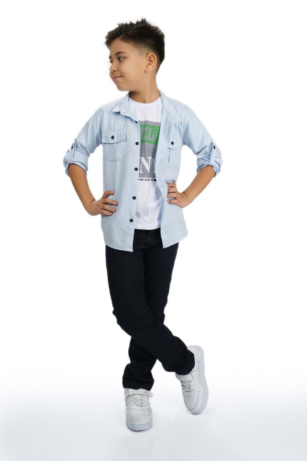 Gömlek , Pantolon , T-Shirt 3Parça Erkek Çocuk Takım MNK1754
