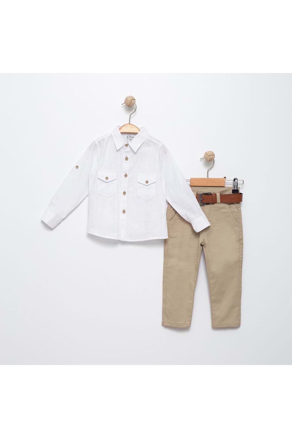 Keten Katlama Kol Gömlek, Gabardin Pantolon Takım MNK6359