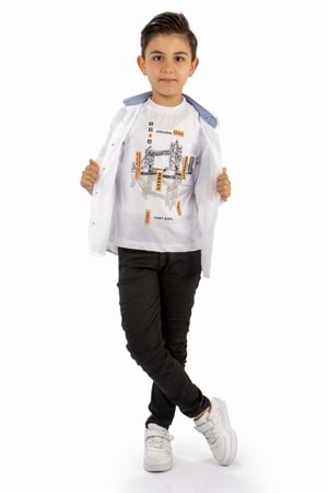 Çift Cepli Gömlek , Pantolon , T-Shirt 3Parça Pamuklu Erkek Çocuk Takım MNK965