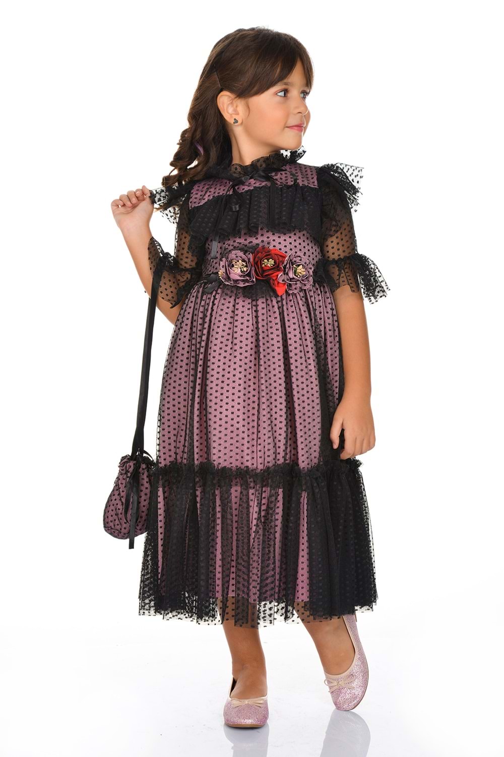 Dantel Vintage Çantalı Elbise MNKA248