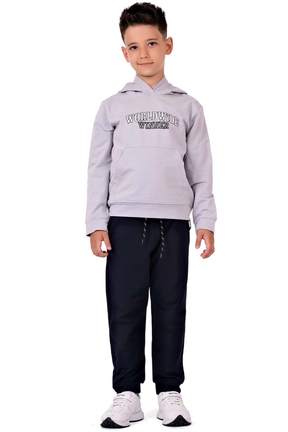 Erkek Çocuk Worldwide Winner Nakışlı Kanguru Cepli Kapüşonlu Eşofman Takımı