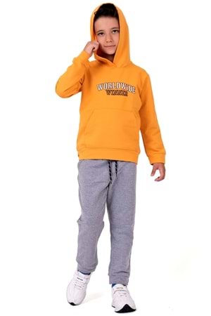 Erkek Çocuk Worldwide Winner Nakışlı Kanguru Cepli Kapüşonlu Eşofman Takımı