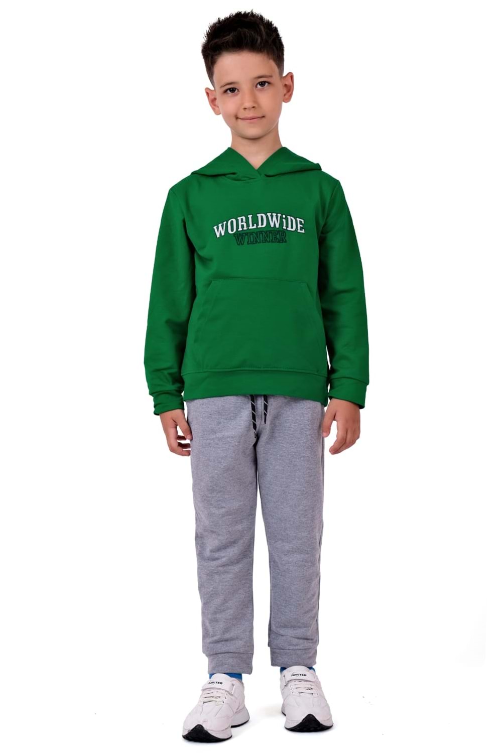 Erkek Çocuk Worldwide Winner Nakışlı Kanguru Cepli Kapüşonlu Eşofman Takımı