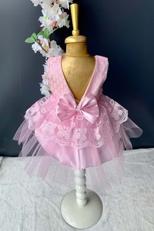 Kat Dantelli Gül Motif Kız Bebek Elbise PNPN159