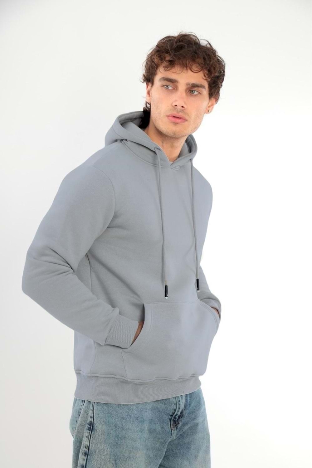 Erkek Sweatshirt Pamuklu Standart Fit Normal Kesim İçi Polarlı 3 İplik Kapüşonlu