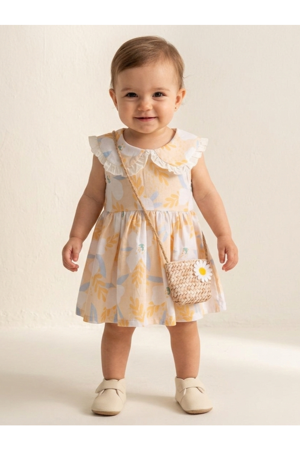 Kız Çantalı Bebe Yaka Pamuklu Çıtır Elbise TF7311