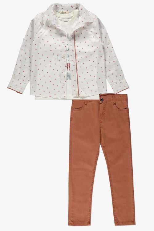 Gömlek ,Pantolon ,T-Shirt Yaprak Desen 3Parça Erkek Çocuk Takım TTR-02YPRK