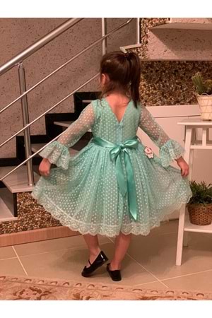 Dantelli Kız Çocuk Elbise Mint Yeşil