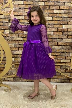 Rengarenk Fransız Dantel Tokalı Kız Çocuk Elbise