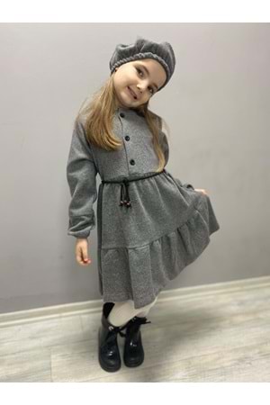 Kaşe Kumaş Şapkalı Kız Çocuk Elbise MNK0559