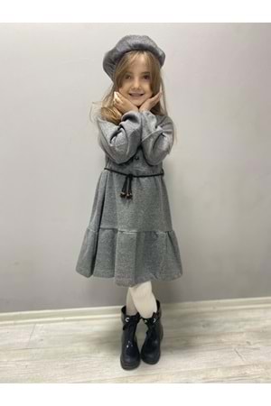 Kaşe Kumaş Şapkalı Kız Çocuk Elbise MNK0559
