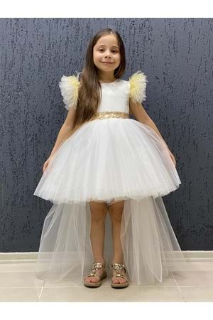 Mnk Beyaz Melek Kanat Pullu Payetli Kız Çocuk Elbise